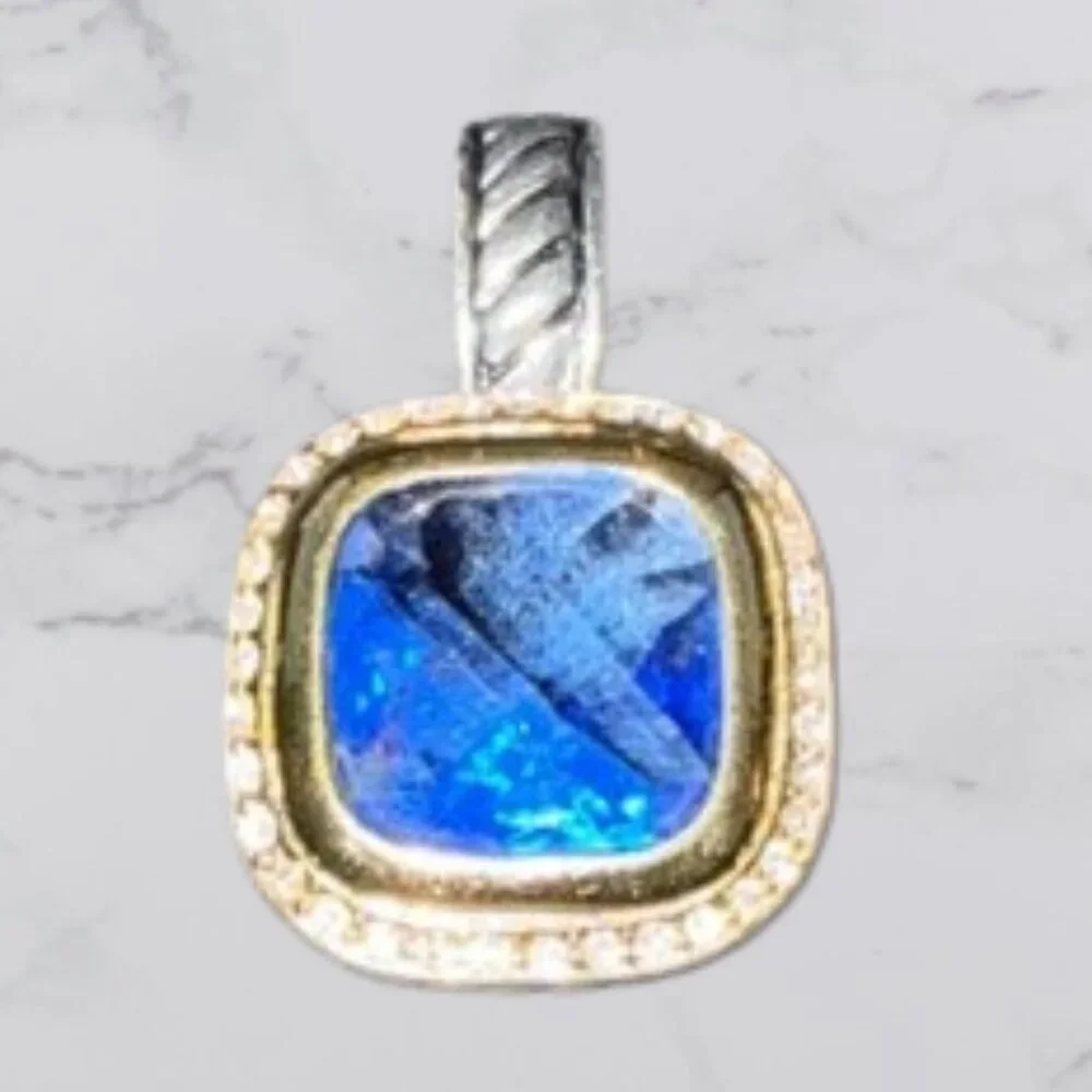 Signed Premier Designs Sunday Brunch Blue Stone & Rhinestone Pendant Enhancer